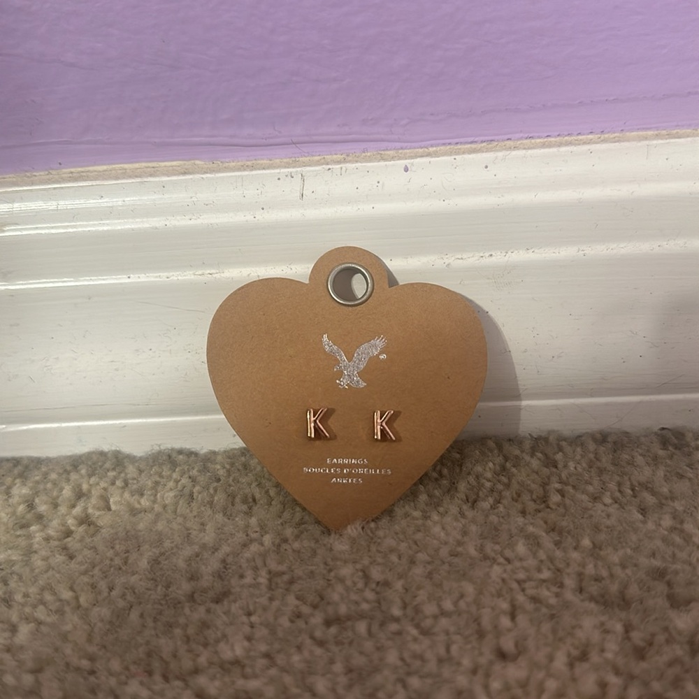 American Eagle Outfitters “K” Rose Gold Stud Earrings NWT